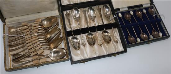 Set of silver teaspoons, another set of 12 silver teaspoons and a set of coffee spoons